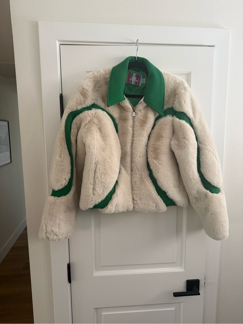 Urban Outfitters Phoebe Faux Fur Green Trim Jacket